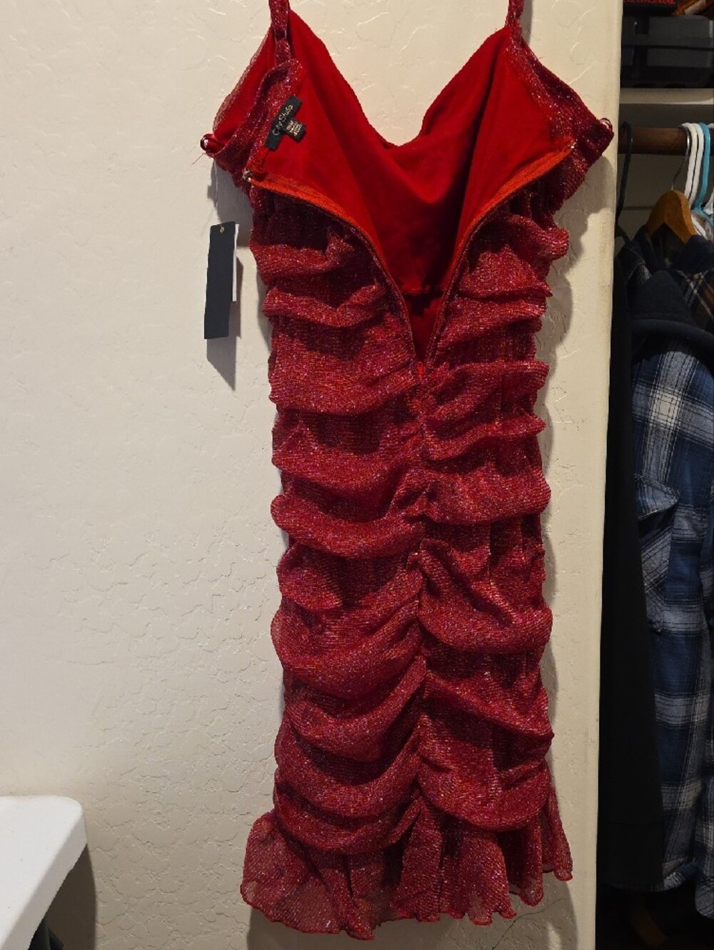 City Studio Glittered Red Ruched Cowl Mini Dress - Picture 6 of 14